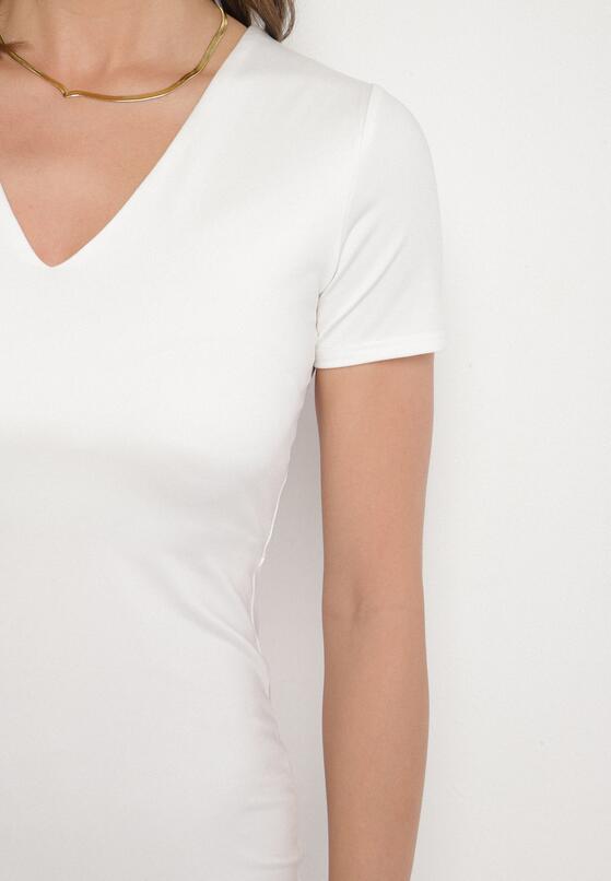 Biała Sukienka Dopasowana Bodycon z Dekoltem w Serek Efricene 5