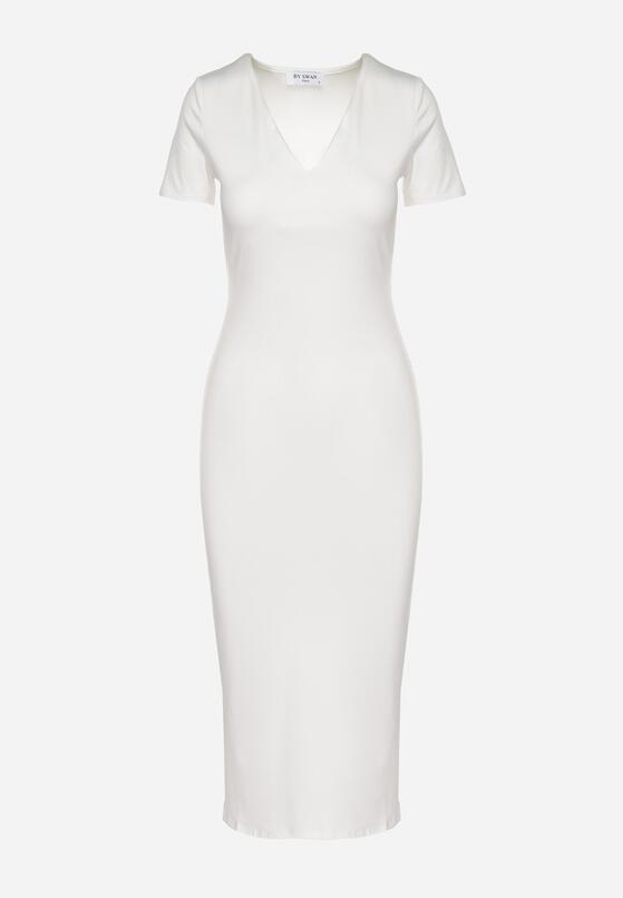 Biała Sukienka Dopasowana Bodycon z Dekoltem w Serek Efricene 6