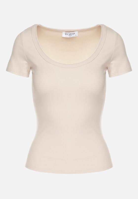 Jasnobeżowy T-shirt z Bawełny z Okrągłym Dekoltem Efruna 6