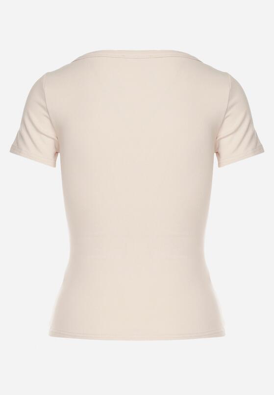 Jasnobeżowy T-shirt z Bawełny z Okrągłym Dekoltem Efruna 7