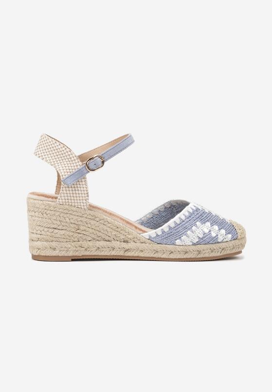 Niebieskie Sandały na Plecionym Koturnie w Stylu Boho Vohna 4