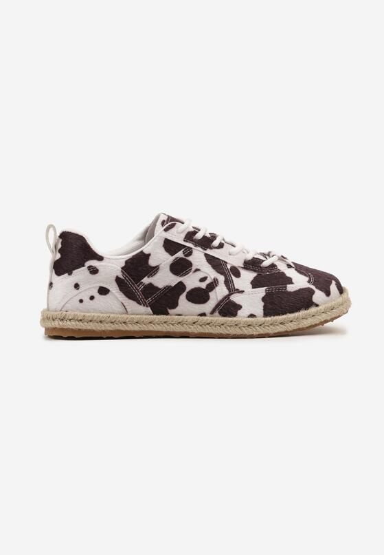 Brązowo-Białe Sneakersy w Stylu Klasycznych Tenisówek z Plecioną Podeszwą Ozdobione Wzorem w Łaty Fevanelle 4