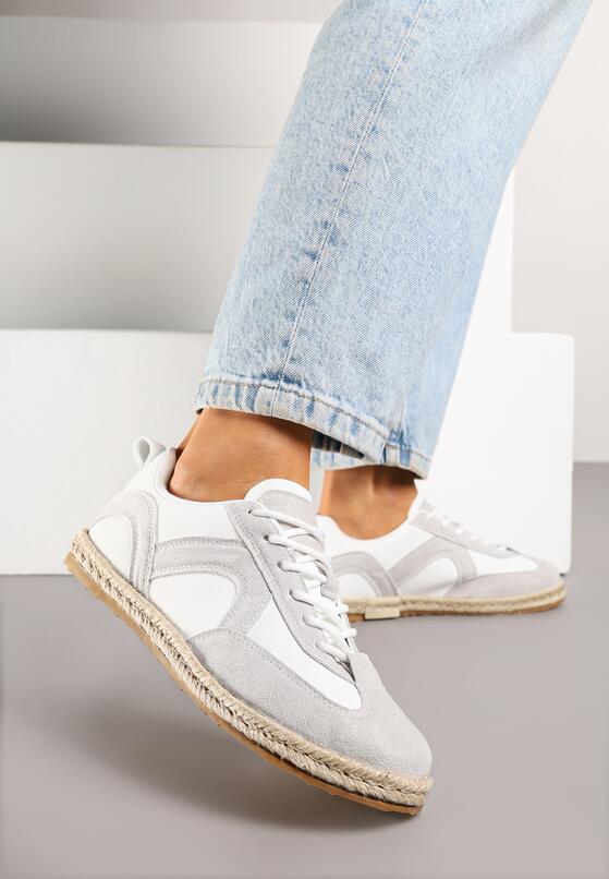 Biało-Szare Sneakersy w Stylu Klasycznych Tenisówek z Plecioną Podeszwą Fevanelle 2