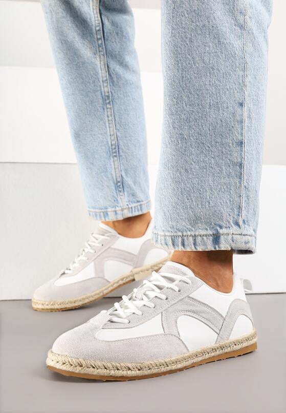 Biało-Szare Sneakersy w Stylu Klasycznych Tenisówek z Plecioną Podeszwą Fevanelle 1