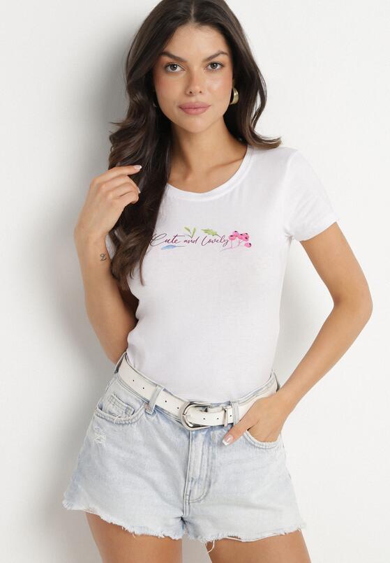 Biały Bawełniany T-shirt z Ozdobnym Nadrukiem Zaromira 4