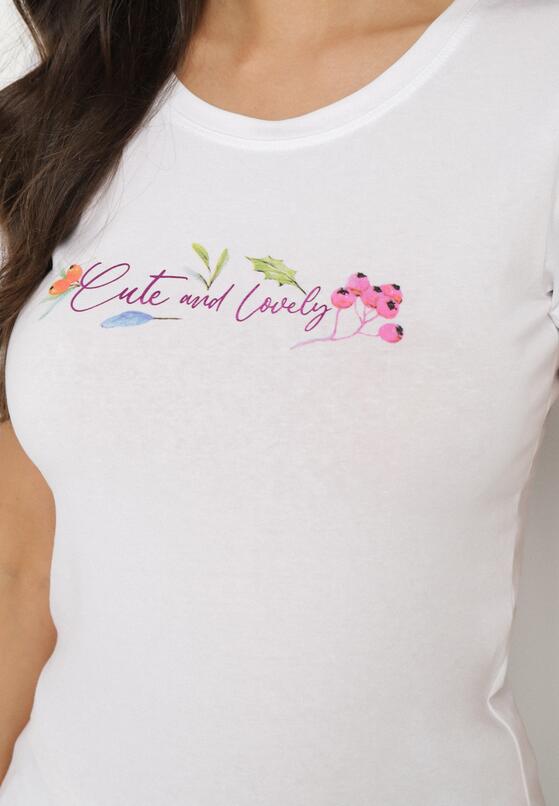 Biały Bawełniany T-shirt z Ozdobnym Nadrukiem Zaromira 5