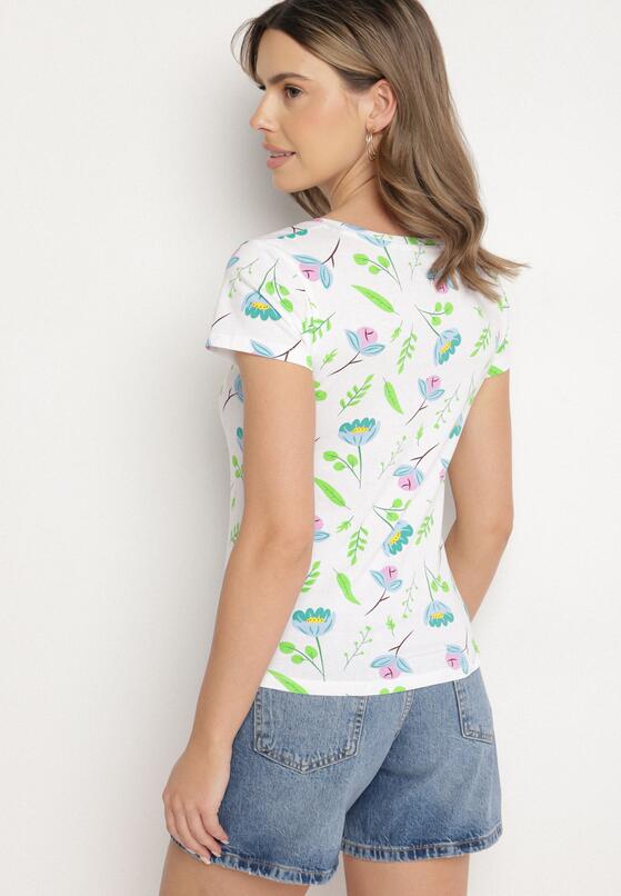 Biało-Zielony Bawełniany T-shirt Ozdobiony Nadrukiem Zarice 3