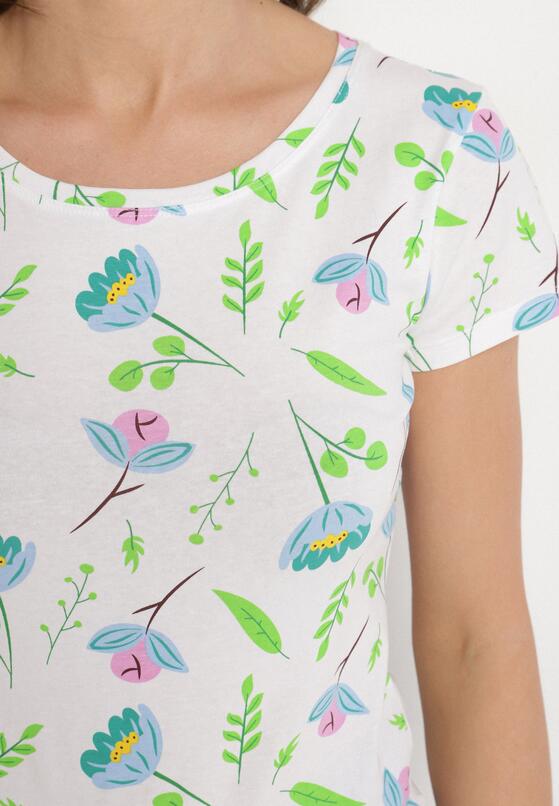 Biało-Zielony Bawełniany T-shirt Ozdobiony Nadrukiem Zarice 5