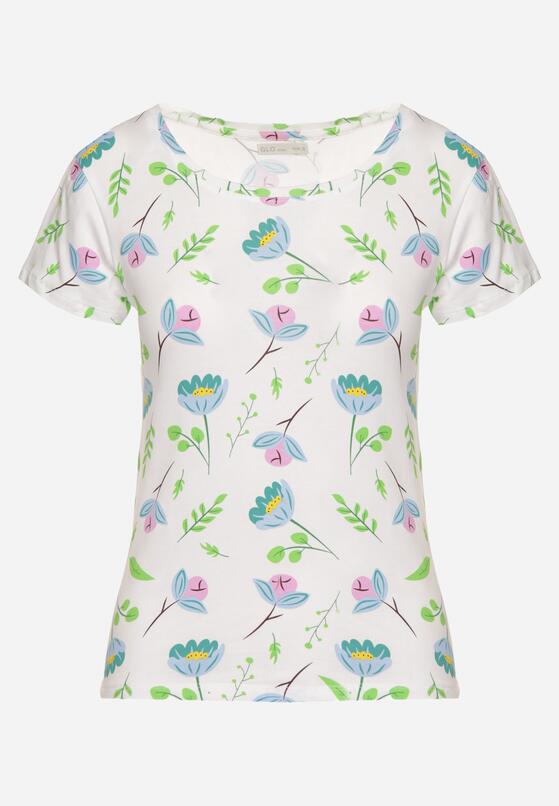 Biało-Zielony Bawełniany T-shirt Ozdobiony Nadrukiem Zarice 6