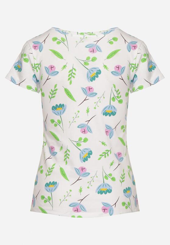 Biało-Zielony Bawełniany T-shirt Ozdobiony Nadrukiem Zarice 7