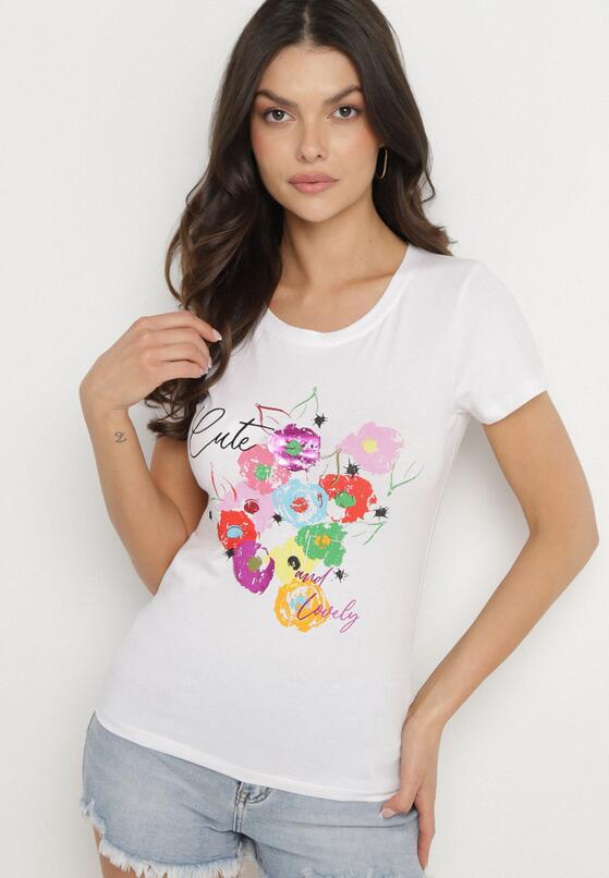 Biało-Niebieski T-shirt z Bawełny z Ozdobnym Nadrukiem Zaromeira 2