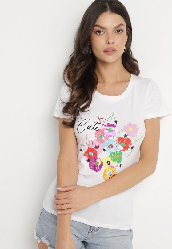 Biało-Niebieski T-shirt z Bawełny z Ozdobnym Nadrukiem Zaromeira 4