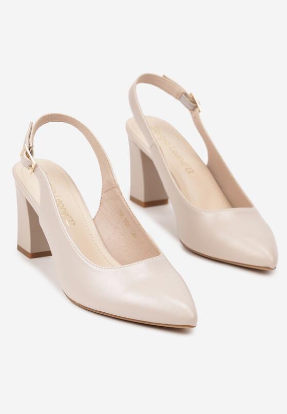 Beżowe Sandały na Słupku z Odkrytą Piętą i Skórzaną Wkładką Saliantia 5