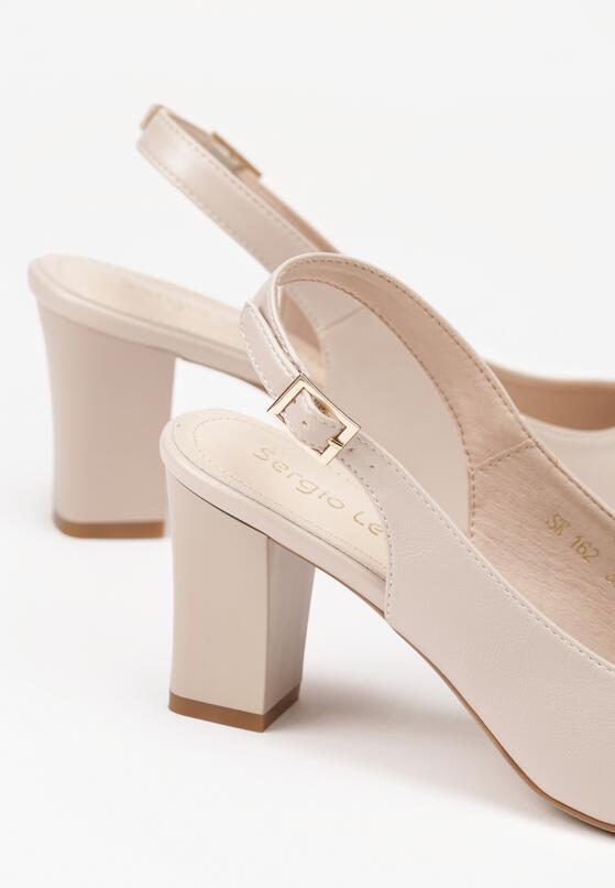 Beżowe Sandały na Słupku z Odkrytą Piętą i Skórzaną Wkładką Saliantia 6