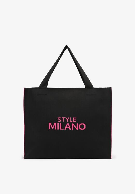 Czarno-Fuksjowa Torebka Shopper Materiałowa z Napisem Zasuwana Saliretia 1