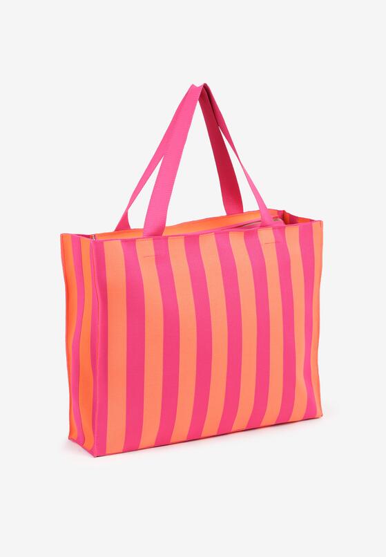 Pomarańczowa Torebka Shopper z Rączkami w Paski Salanissa 2