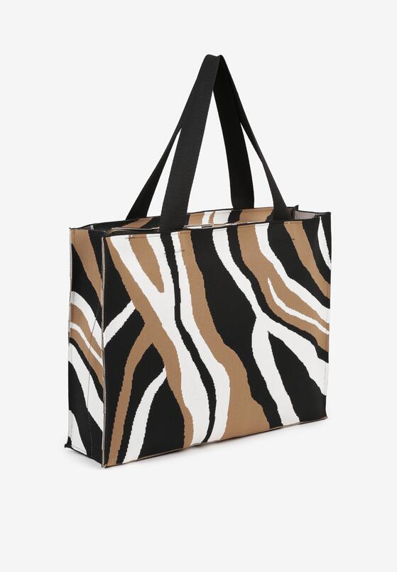 Brązowa Torebka Shopper z Suwakiem w Abstrakcyjny Print Salidrea 2