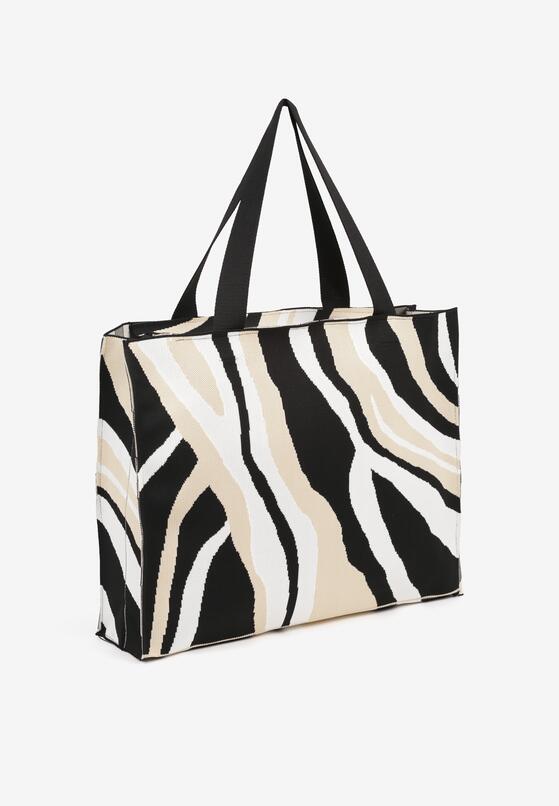 Beżowa Torebka Shopper z Suwakiem w Abstrakcyjny Print Salidrea 2