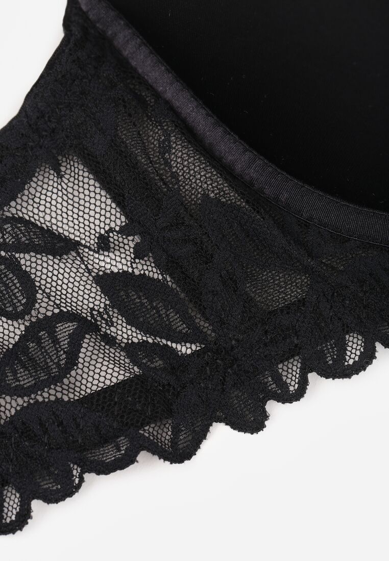 Czarny Biustonosz Push-Up z Koronkowym Paskiem Sarolin 7