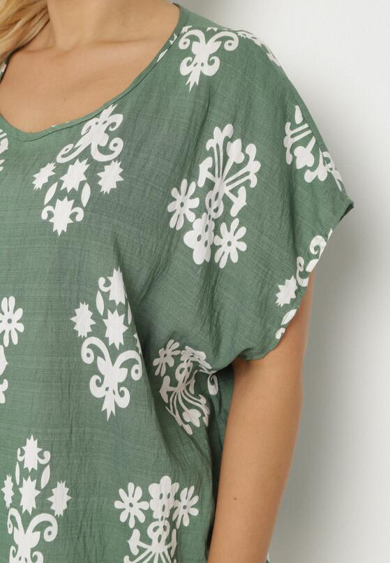 Zielona Bluzka z Wiskozy we Wzór w Stylu Boho Lunaseia 5