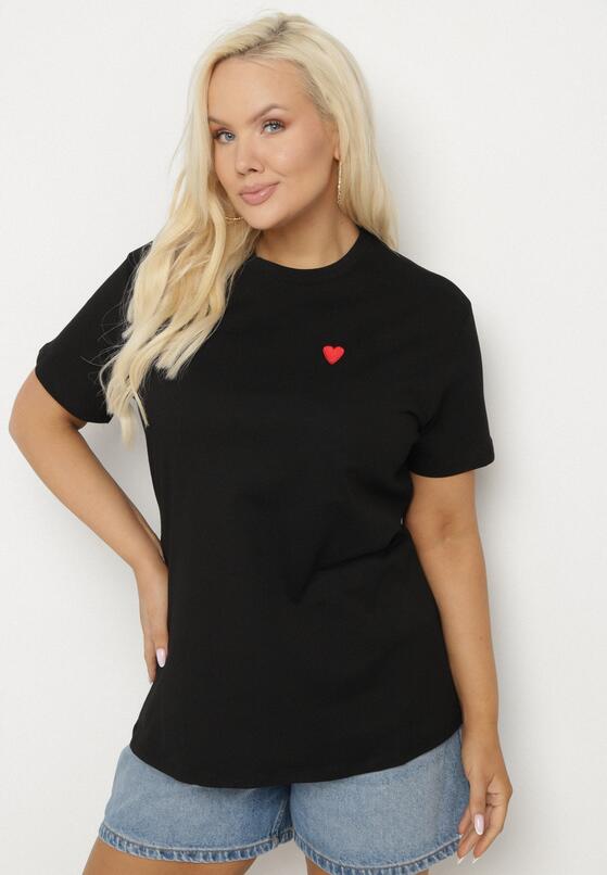 Czarny Bawełniany T-shirt Ozdobiony Sercem Tolianee 2