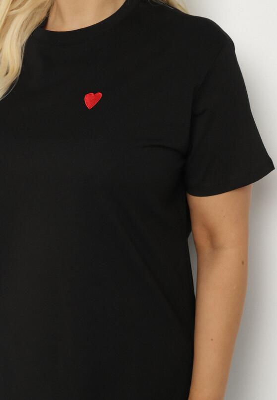 Czarny Bawełniany T-shirt Ozdobiony Sercem Tolianee 5