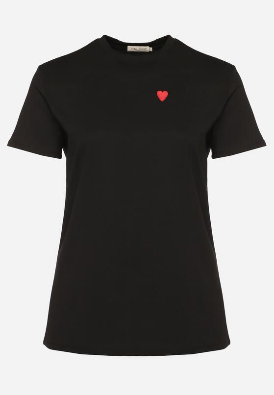 Czarny Bawełniany T-shirt Ozdobiony Sercem Tolianee 6