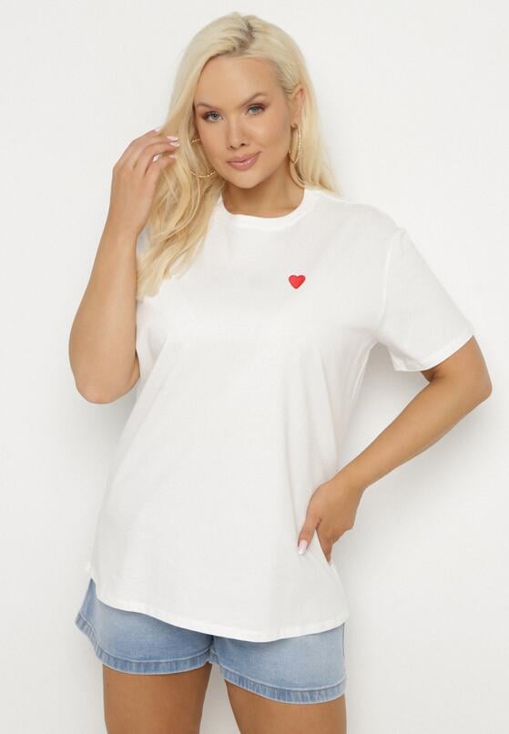 Biały Bawełniany T-shirt Ozdobiony Sercem Tolianee 2