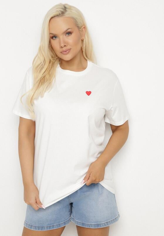 Biały Bawełniany T-shirt Ozdobiony Sercem Tolianee 4