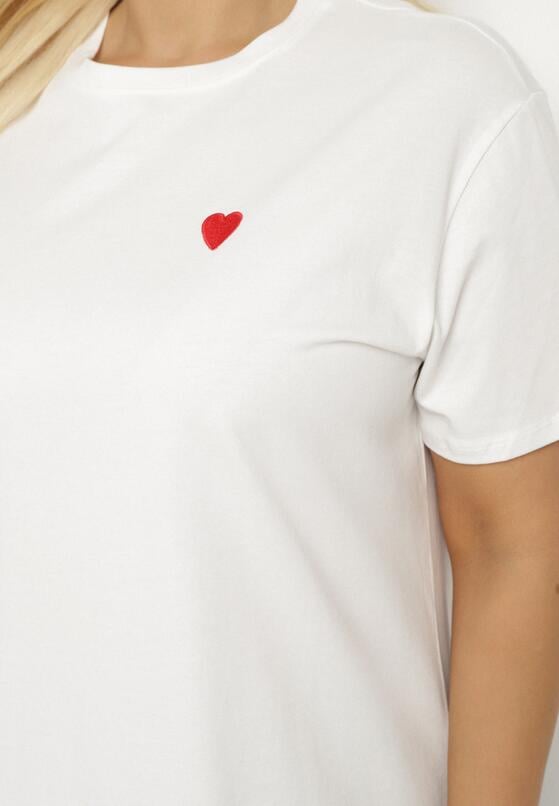 Biały Bawełniany T-shirt Ozdobiony Sercem Tolianee 5