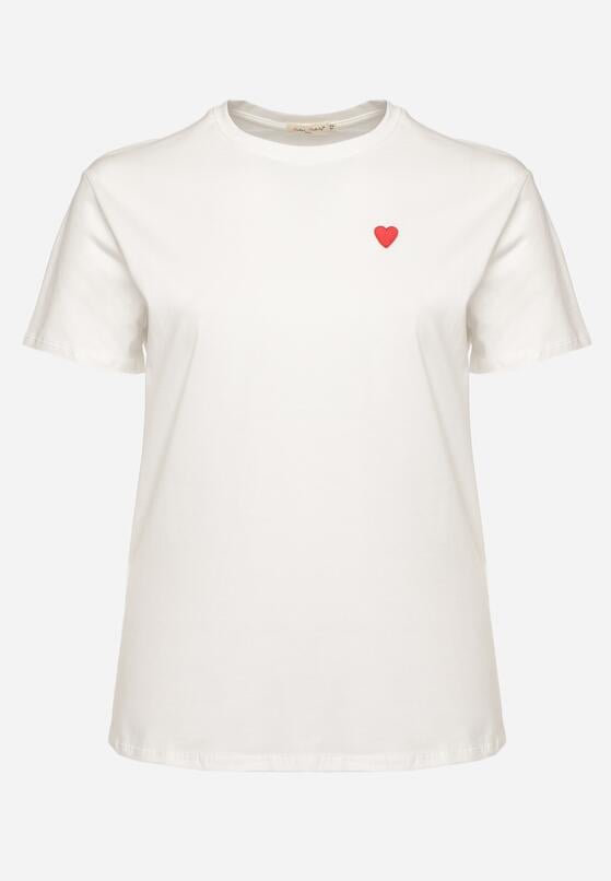 Biały Bawełniany T-shirt Ozdobiony Sercem Tolianee 6
