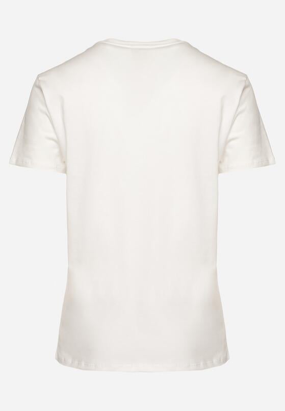 Biały Bawełniany T-shirt Ozdobiony Sercem Tolianee 7