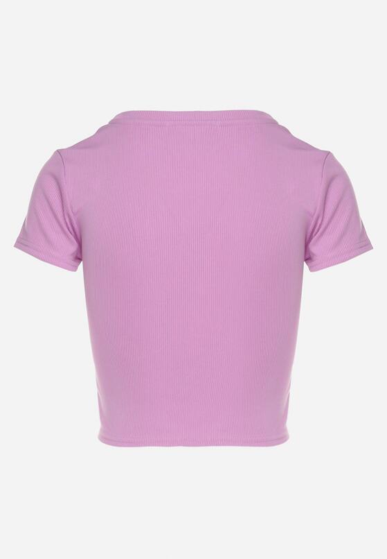 Jasnofioletowy T-shirt z Prążkowanego Materiału o Krótkim Kroju Telunna 7