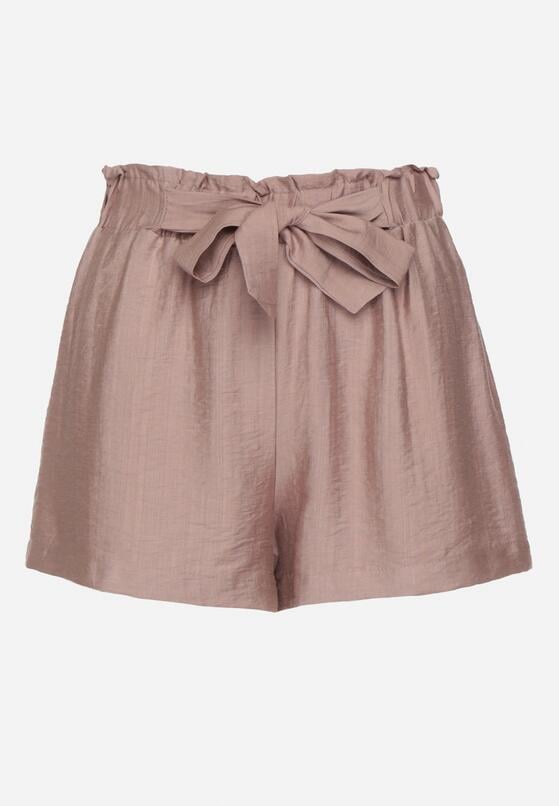 Fioletowe Wiskozowe Szorty w Stylu Paper Bag z Paskiem Saramora 6