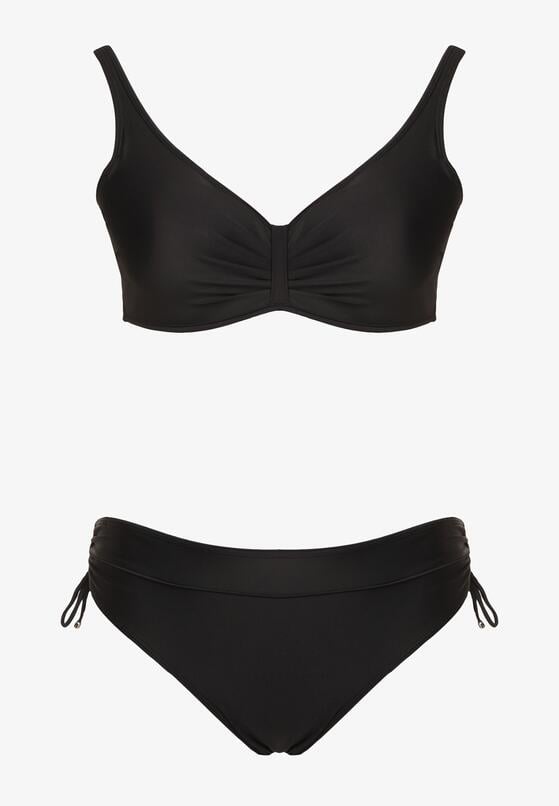 Czarne Bikini Biustonosz z Marszczeniem i Majtki Figi ze Ściągaczami Sarimine 5