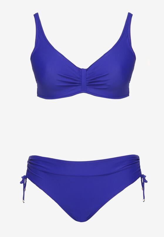 Granatowe Bikini Biustonosz z Marszczeniem i Majtki Figi ze Ściągaczami Sarimine 5