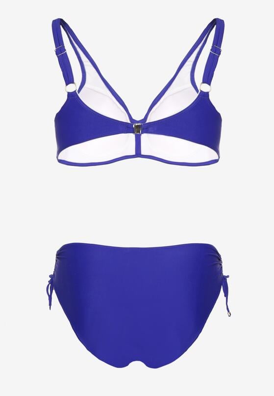 Granatowe Bikini Biustonosz z Marszczeniem i Majtki Figi ze Ściągaczami Sarimine 6