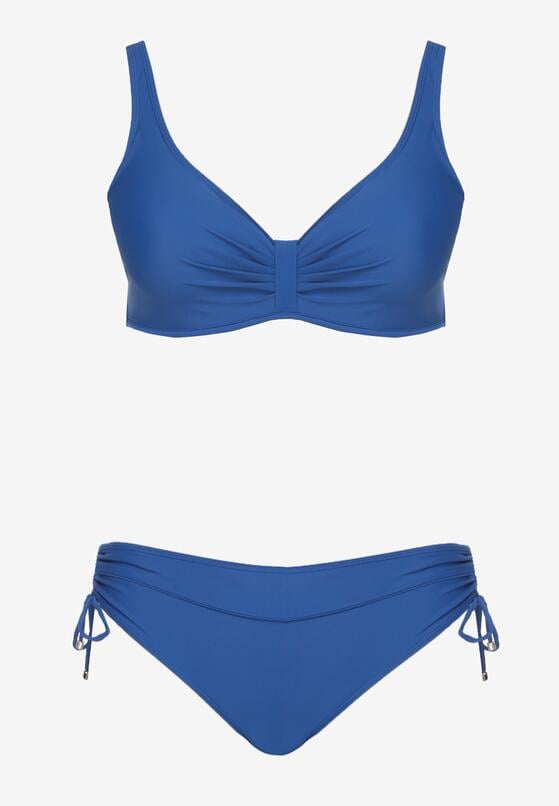 Niebieskie Bikini Biustonosz z Marszczeniem i Majtki Figi ze Ściągaczami Sarimine 1