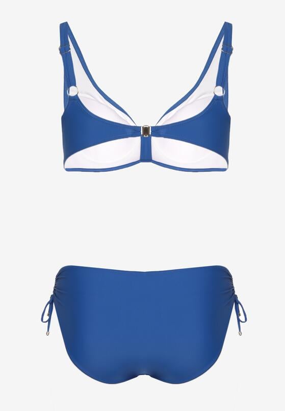 Niebieskie Bikini Biustonosz z Marszczeniem i Majtki Figi ze Ściągaczami Sarimine 2
