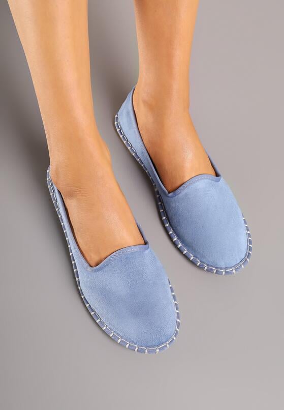 Jasnoniebieskie Espadryle z Imitacji Zamszu Zdobione Przeszyciami Folarienne 3
