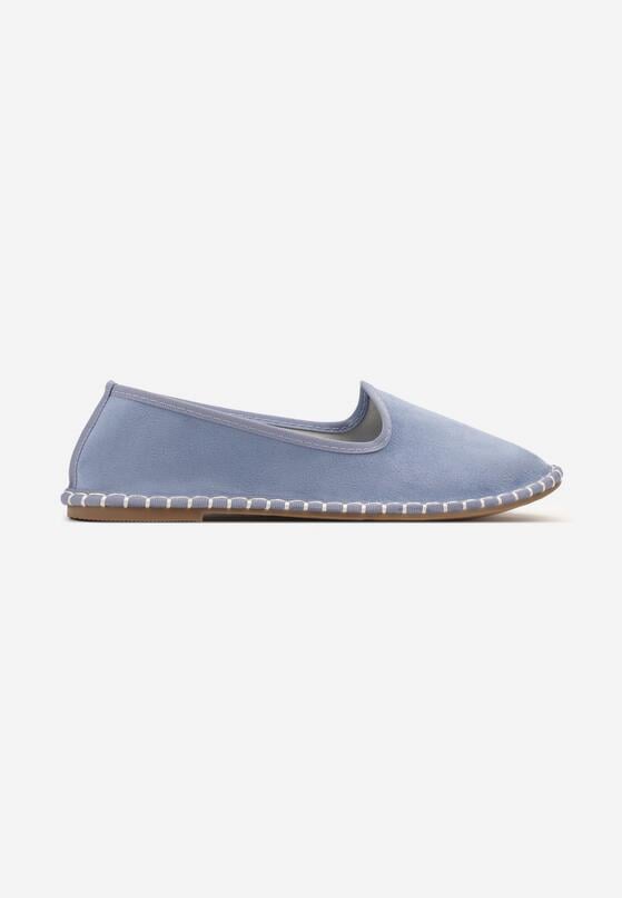 Jasnoniebieskie Espadryle z Imitacji Zamszu Zdobione Przeszyciami Folarienne 4