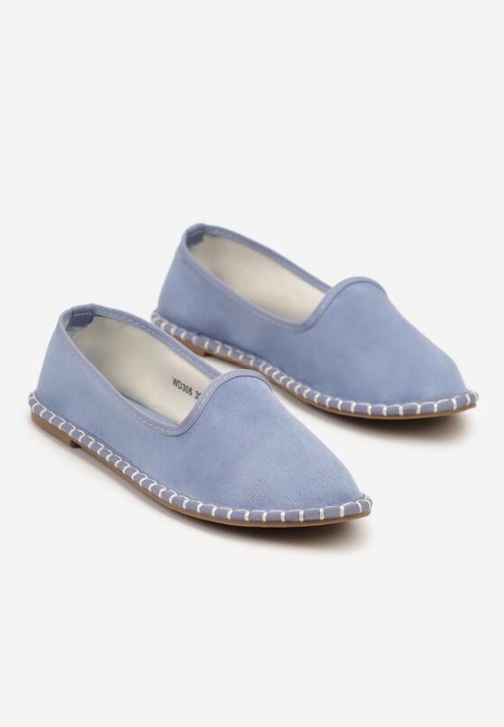 Jasnoniebieskie Espadryle z Imitacji Zamszu Zdobione Przeszyciami Folarienne 5