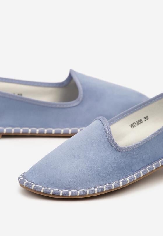 Jasnoniebieskie Espadryle z Imitacji Zamszu Zdobione Przeszyciami Folarienne 6