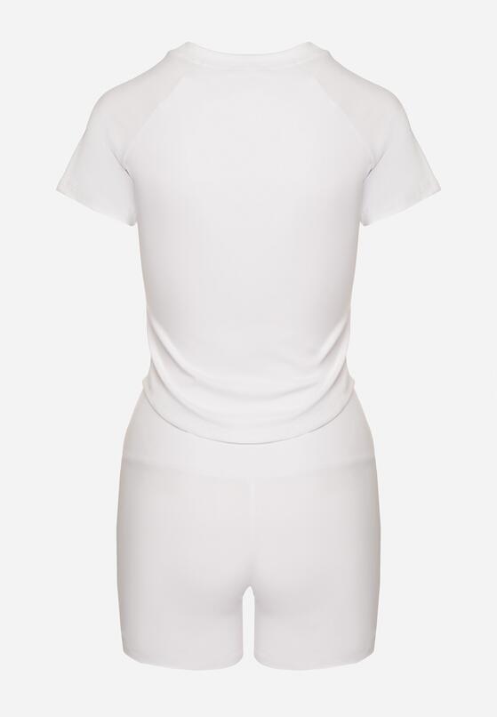Biały Komplet Sportowy T-shirt i Szorty z Ozdobnym Lampasem Zorettia 7