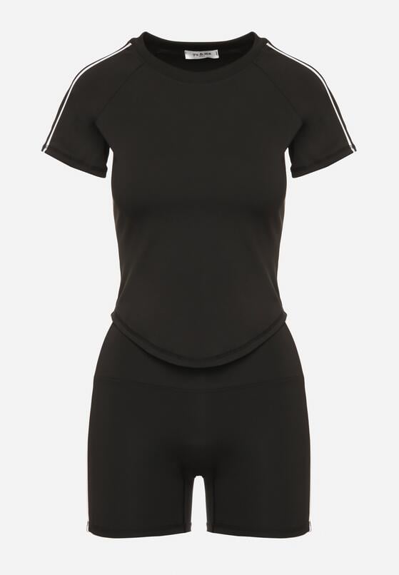 Czarny Komplet Sportowy T-shirt i Szorty z Ozdobnym Lampasem Zorettia 6