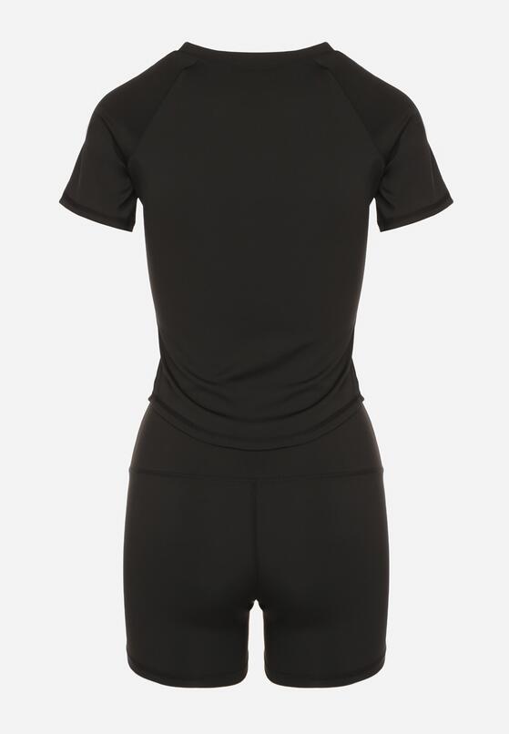 Czarny Komplet Sportowy T-shirt i Szorty z Ozdobnym Lampasem Zorettia 7