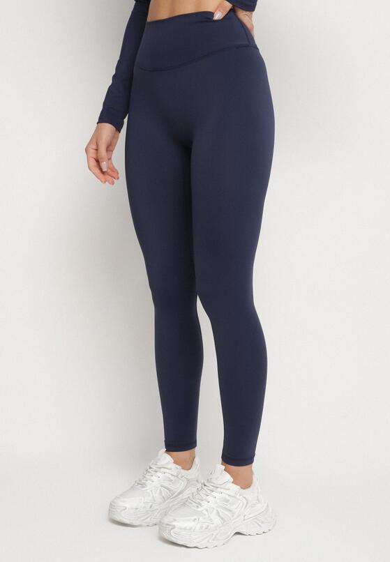 Granatowy Komplet Sportowy Legginsy i Bluzka z Odkrytymi Plecami Dasalla 4