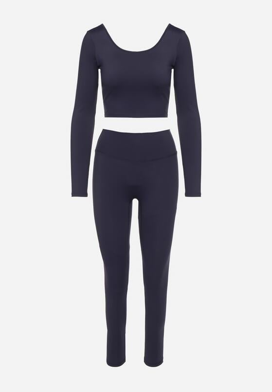 Granatowy Komplet Sportowy Legginsy i Bluzka z Odkrytymi Plecami Dasalla 6