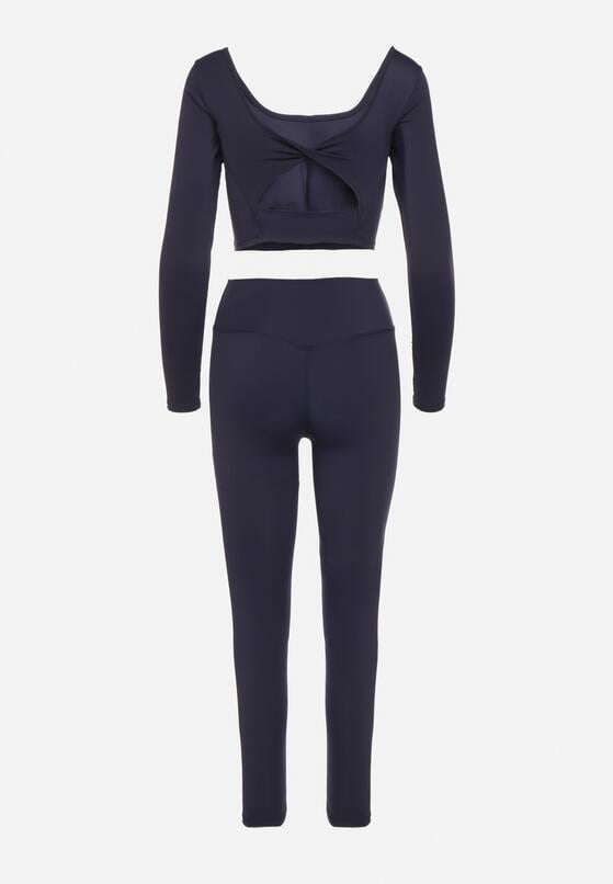 Granatowy Komplet Sportowy Legginsy i Bluzka z Odkrytymi Plecami Dasalla 7