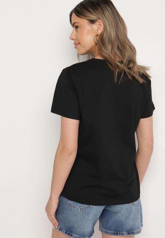 Czarny T-shirt z Bawełny Ozdobiony Naszywką Firolee 3